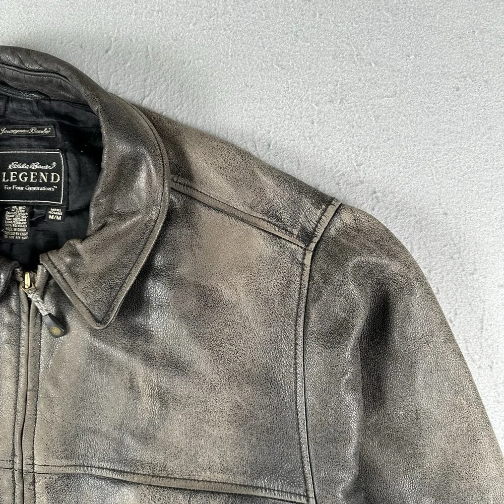 Eddie Bauer Legends Journeyman Bomber Jacket Men's Medium Black Leather Flight - Picture 4 of 16